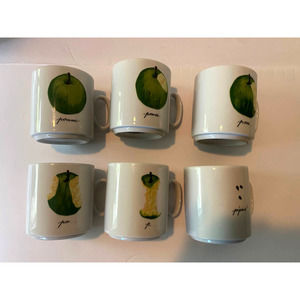 Eximious Limoges Porcelain Sologne Pomme Vertes Green Apple France 6 Mug Cups
